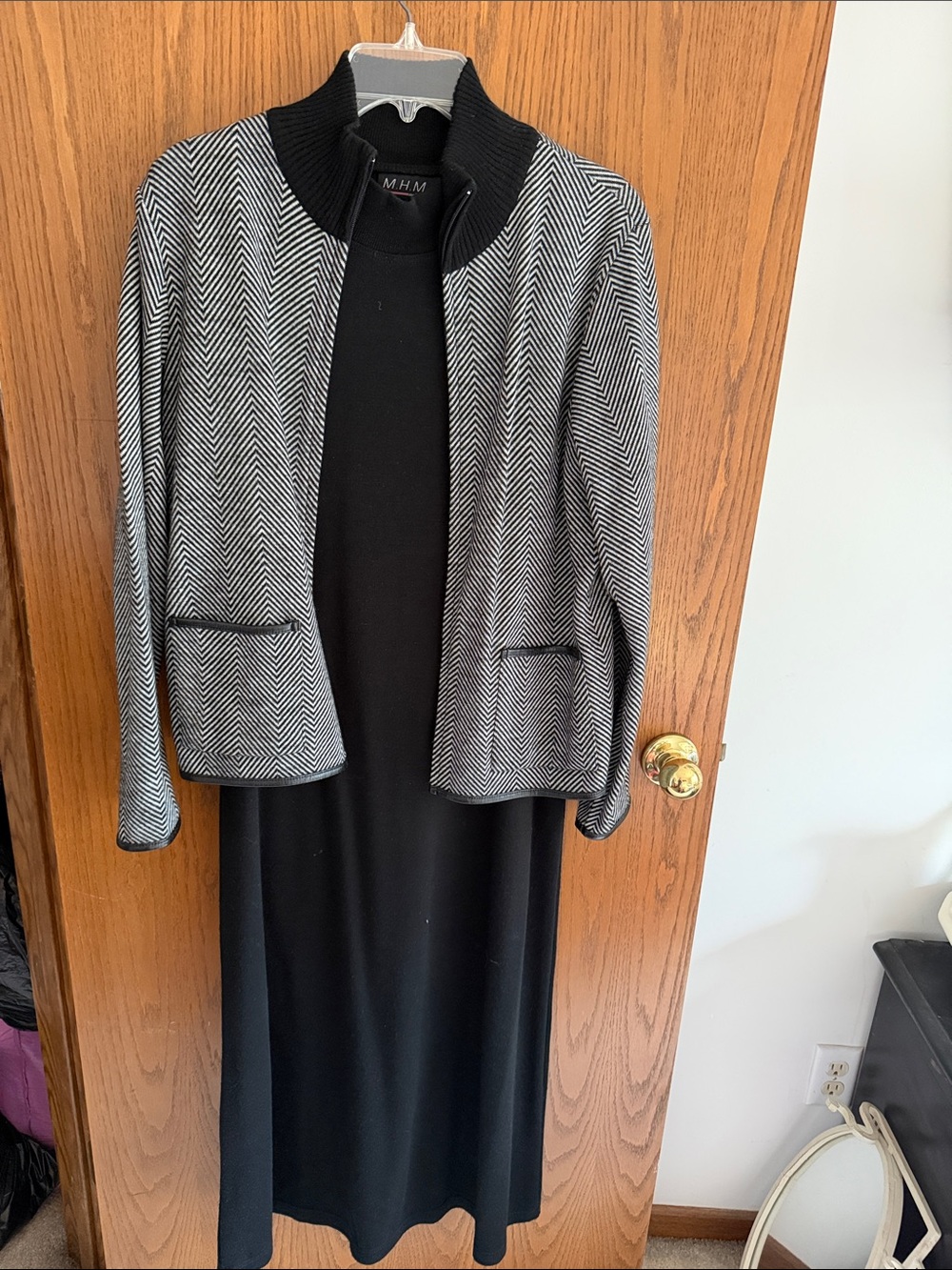 H&M Black Dress with Gray Herringbone Jacket